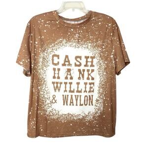 Graphic T-Shirt Band Tee Women XL Cash Hank Willie Waylon Paint Splatter AOP Y2K